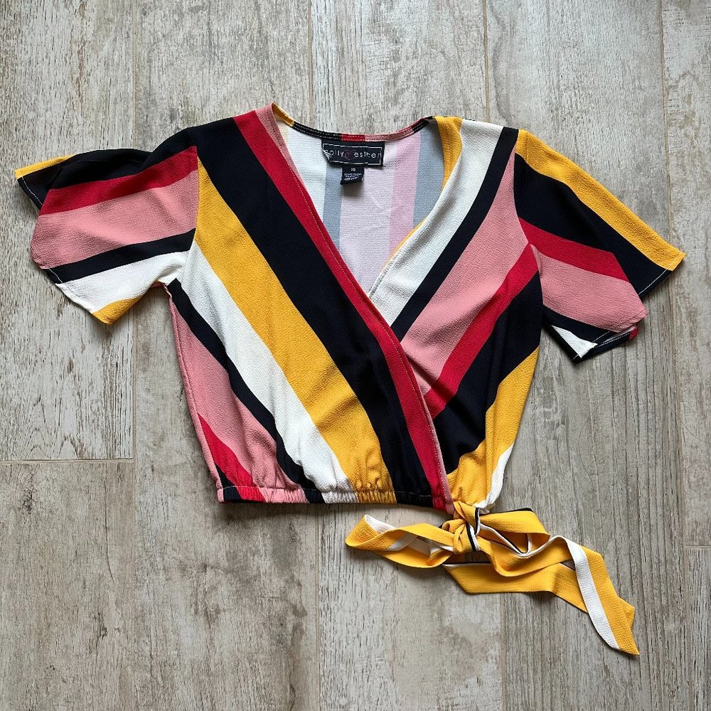 Striped Wrap Shirt with Side Tie